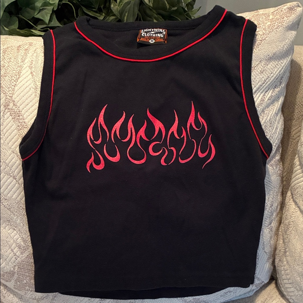 Black Tank Top with Red Flame Design